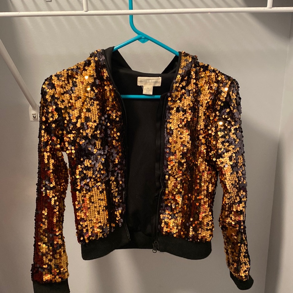 Girls gold sequin hooded jacket size M (kids)